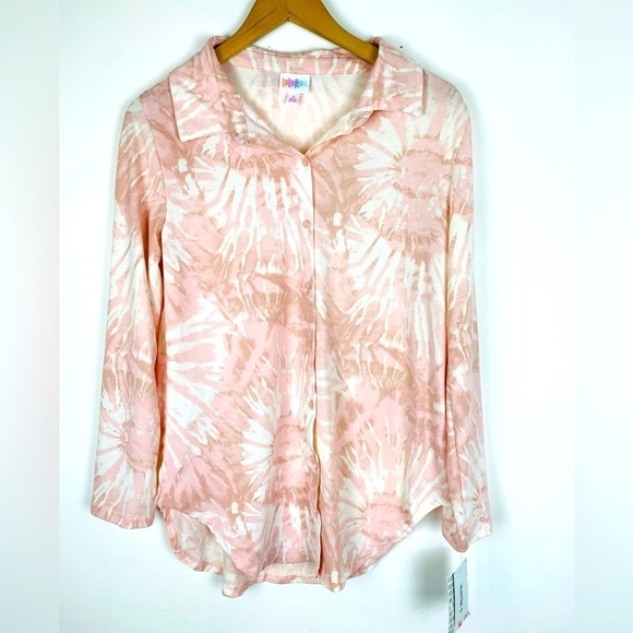 NWT LuLaRoe Valentina Sz Small Button Up Shirt, Long Sleeve Pink Tie Dye - Picture 1 of 8